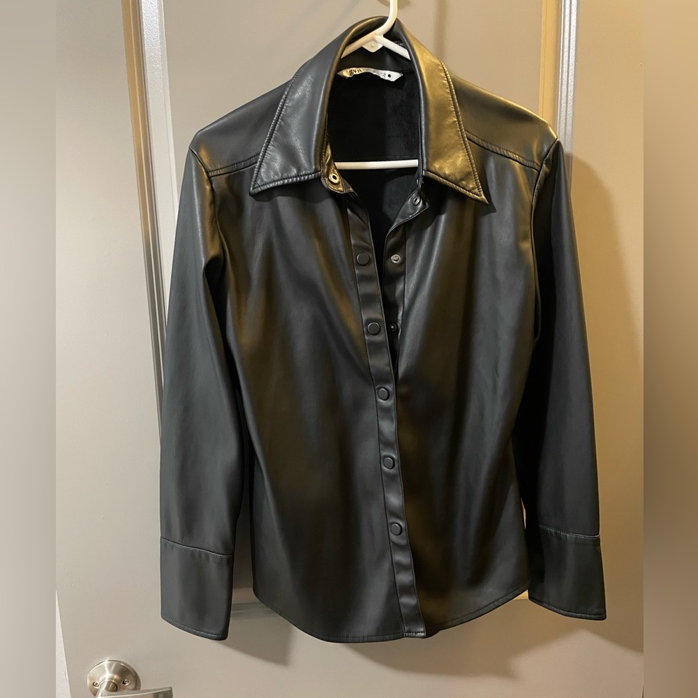 Faux leather over shirt